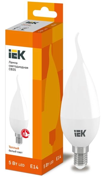 Лампа светодиод. LED   5W 3000К 450Лм Е14 30т.ч. CB35 (137х37) (аналог 40W) ECO свеча на ветру LLE-CB35-5-230-30-E14 Лампа светодиод. LED   5W 3000К 450Лм Е14 30т.ч. CB35 (137х37) (аналог 40W) ECO свеча на ветру LLE-CB35-5-230-30-E14 в каталоге ЮгКабель