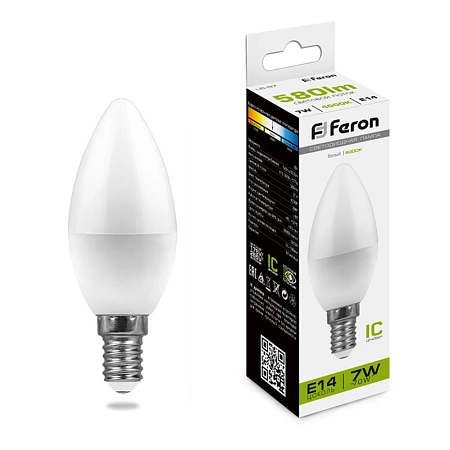 лампа светодиод. led   7w 4000к 580лм е14 50т.ч. c35 (100х37) (аналог 70w) свеча lb-97 ic 25476 в Краснодаре - купить по низким ценам Лампа светодиод. LED   7W 4000К 580Лм Е14 50т.ч. C35 (100х37) (аналог 70W) свеча LB-97 IC 25476 - купить по низкой цене в Краснодаре | ЮгКабель
