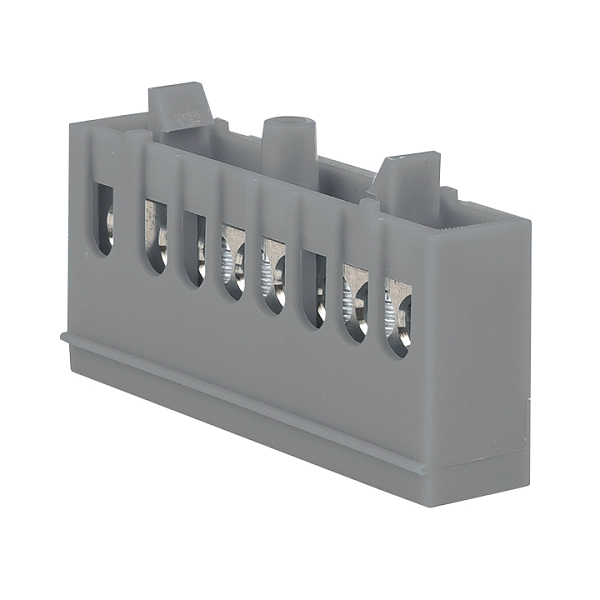 Шина "фаза" L (6х9мм) 8 отверстий латунь серый изолированный корпус на DIN-рейку EKF PROxima sn0-63-8-is в каталоге ЮгКабель