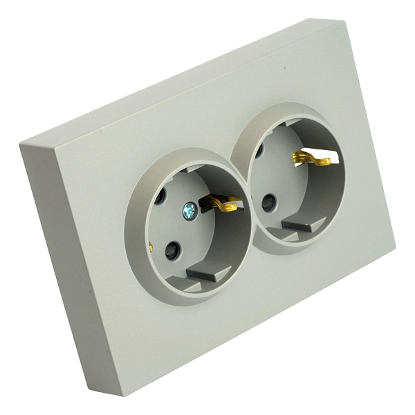Розетка СП 2-м с з/к с шторк. (платиново-серый) soft touch Эмили RST16-5114-10 49960 в каталоге ЮгКабель