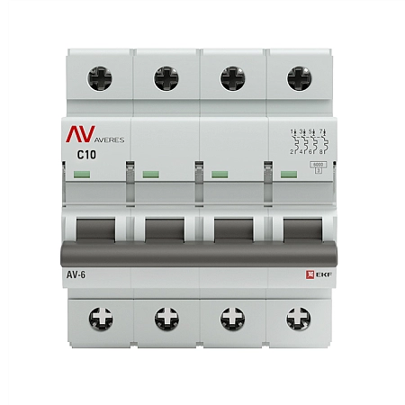 Выкл. автомат. 4Р С10A 6кА AV-6 EKF AVERES mcb6-4-10C-av - купить по низкой цене в Краснодаре | ЮгКабель