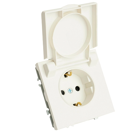 Розетка СП 1-м с з/к с крышкой с шторк. механизм IP42 (белый фарфор) soft touch Эмили RST16-5112-01 49881