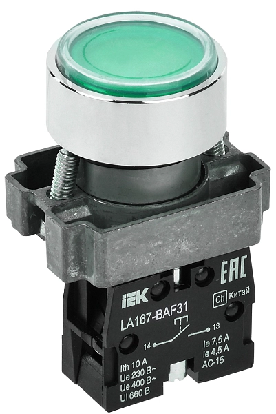 Кнопка LA167-BAF31 d=22мм 1з зеленая IEK BBT20-BAF31-1-22-67-K06 в каталоге ЮгКабель