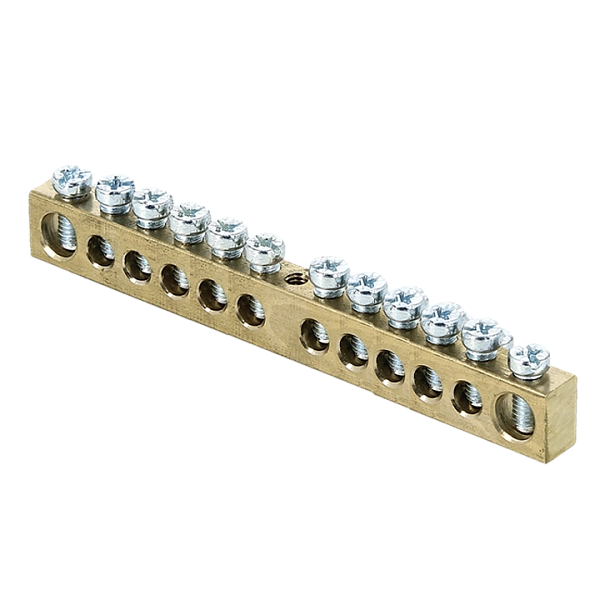 Шина PEN "земля-ноль" 8х12мм 12 отверстий латунь крепеж по центру EKF PROxima sn0-125-12-c в каталоге ЮгКабель