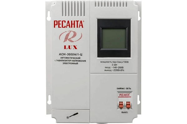 Стабилизатор 1-ф.   3000 ВА Uвх=140-260В (ШхГхВ 155х260х305) АСН-3000 Н/1-Ц Lux наст. 63/6/21 в каталоге ЮгКабель