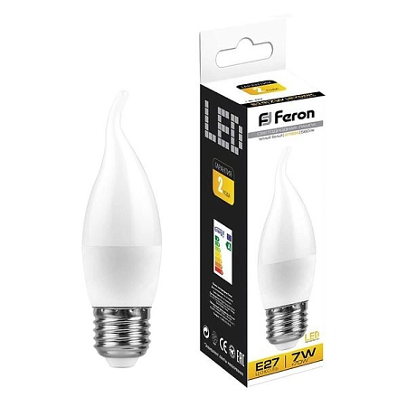 Лампа светодиод. LED  7W 2700К 560Лм Е27 30т.ч. CB35 (124х37) (аналог 70W) свеча на ветру LB-97 IC 25762