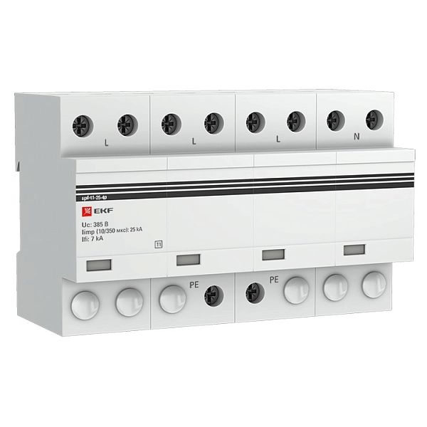 Устройство защиты от импульсных перенапряжений Тип 1 Iimp 25kA (10/350?s) 4P EKF spd-t1-25-4p Устройство защиты от импульсных перенапряжений Тип 1 Iimp 25kA (10/350?s) 4P EKF spd-t1-25-4p в каталоге ЮгКабель