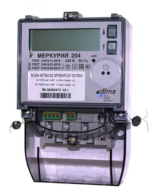 Счетчик 1-ф (5-100А) электрон., 1/2, 4Т, ЖКИ,оптопорт, RS485, CSD/GSM/GPRS, реле Меркурий 204 ARTMX2-02 DPOBHR.G в каталоге ЮгКабель