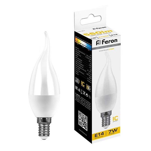 Лампа светодиод. LED   7W 2700К 560Лм Е14 30т.ч. CB35 (124х37) (аналог 70W) свеча на ветру LB-97 IC 25760 Лампа светодиод. LED   7W 2700К 560Лм Е14 30т.ч. CB35 (124х37) (аналог 70W) свеча на ветру LB-97 IC 25760 в каталоге ЮгКабель