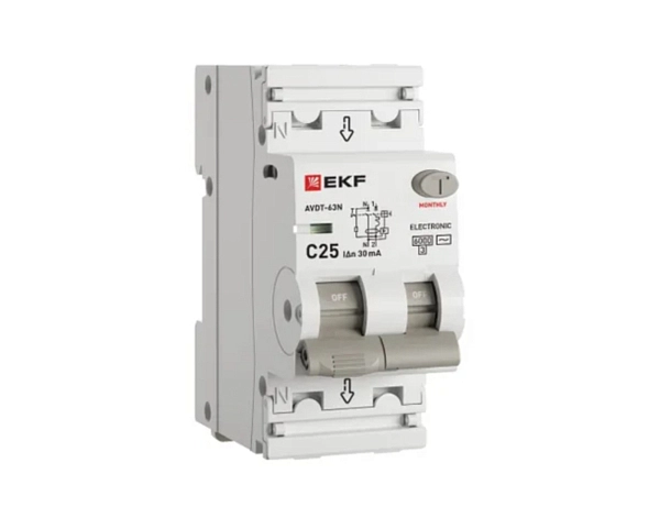 Диф. автомат 2Р С25А/30мА 6кА (АД-32) (хар. C, AC, электронный, защита 270В) EKF PROxima D63N26E25C30 Диф. автомат 2Р С25А/30мА 6кА (АД-32) (хар. C, AC, электронный, защита 270В) EKF PROxima D63N26E25C30 в каталоге ЮгКабель