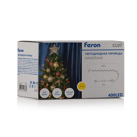 светодиодная гирлянда feron cl07 линейная, статичная, 40м   3м 230v желтый c питанием от сети, зелен 41620 в Краснодаре - купить по низким ценам Светодиодная гирлянда Feron CL07 линейная, статичная, 40м   3м 230V желтый c питанием от сети, зелен 41620 - купить по низкой цене в Краснодаре | ЮгКабель