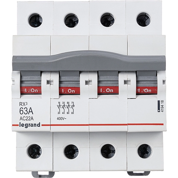 Выключатель нагрузки (мини-рубильник) 4Р 63А (RX3) 419418 в каталоге ЮгКабель
