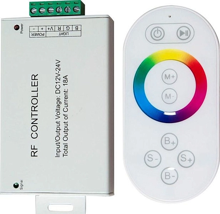 Контроллер для светодиодной ленты RGB 18А12-24V 216/432W IP20 с пультом радио (бел.) LD56 21558
