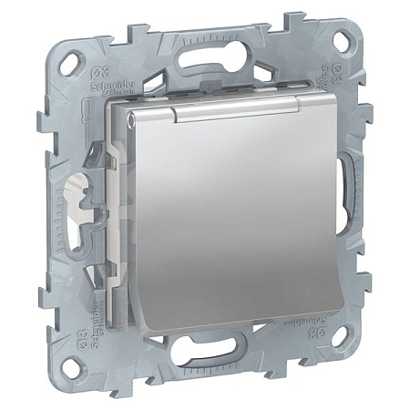 UNICA NEW РОЗЕТКА с заземл., со шторками, с крышкой, 16 А, 250 В, IP40, АЛЮМИНИЙ NU503730TA