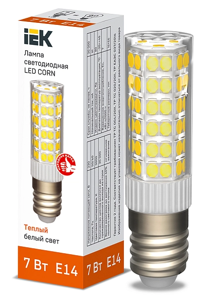 Лампа светодиод. LED  7W 3000К 665Лм Е14 30т.ч. (66х16) (аналог 40W) CORN LLE-CORN-7-230-30-E14 Лампа светодиод. LED  7W 3000К 665Лм Е14 30т.ч. (66х16) (аналог 40W) CORN LLE-CORN-7-230-30-E14 в каталоге ЮгКабель