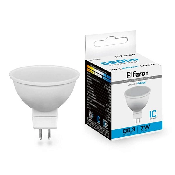 Лампа светодиод. LED   7W 6400К 580Лм MR16 GU5.3 30т.ч. 220V (50х50) (аналог 70W) LB-26 IC 25237 Лампа светодиод. LED   7W 6400К 580Лм MR16 GU5.3 30т.ч. 220V (50х50) (аналог 70W) LB-26 IC 25237 в каталоге ЮгКабель