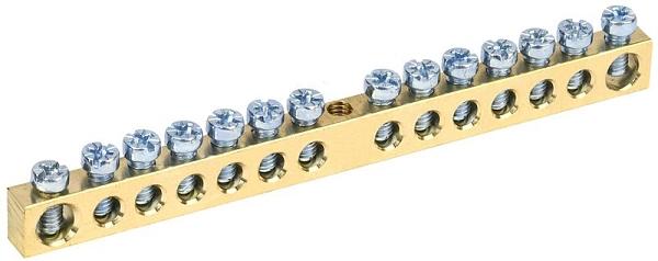 Шина "N"нулевая 6х9мм 14/1 (14групп/крепеж по центру) YNN10-14-100 в каталоге ЮгКабель