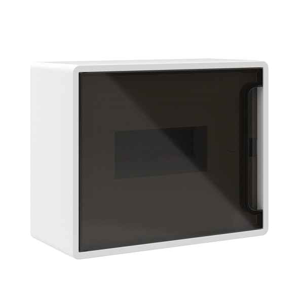 Щит настен.   8 мод. (224х181х102) IP40 белый, с тонированной дверцей, с 1 шиной PEN на 8отв., FRAME F08W1WD в каталоге ЮгКабель