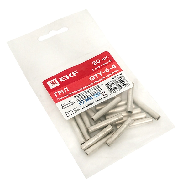 Гильза медная луженая ГМЛ    6-4 (20шт) EKF gty-6-4r Гильза медная луженая ГМЛ    6-4 (20шт) EKF gty-6-4r в каталоге ЮгКабель