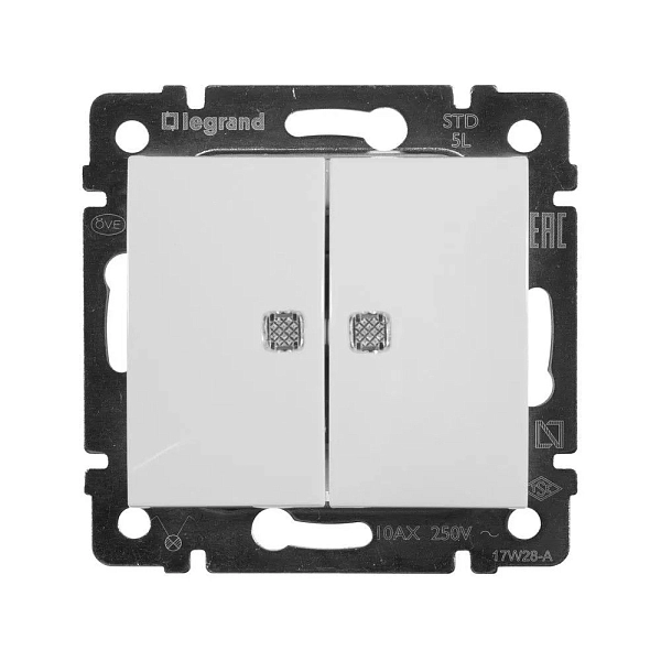 Выключатель СП 2-м с подсв. механизм (Алюм) Valena  770128 в каталоге ЮгКабель