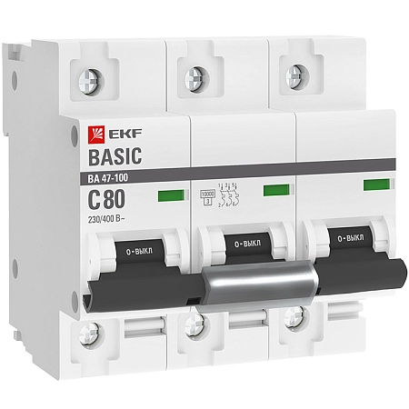 Выкл. автомат. 3Р С80А 10кА (ВА47-100) Basic  mcb47100-3-80C-bas