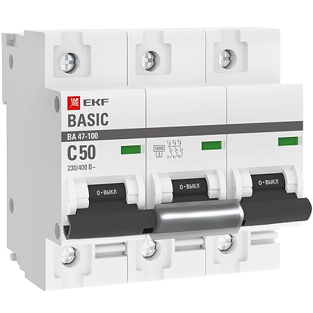 Выкл. автомат. 3Р С50А 10кА ВА 47-100 EKF Basic mcb47100-3-50C-bas