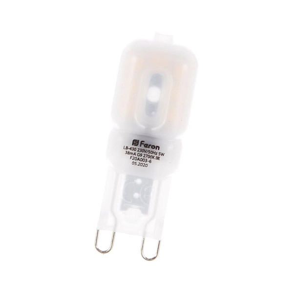 Лампа светодиод. LED  5W 2700К 400Лм G9 30т.ч.220V (47х16) (аналог 40W) LB-430 25636 Лампа светодиод. LED  5W 2700К 400Лм G9 30т.ч.220V (47х16) (аналог 40W) LB-430 25636 в каталоге ЮгКабель