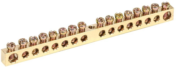 Шина "N"нулевая 6х9мм 16/1 (16групп/крепеж по центру) YNN10-16-100 в каталоге ЮгКабель