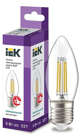 Лампа светодиод. LED 5W 4000К 600Лм Е27 30т.ч. C35 (98х35) (аналог 60W) свеча LLF-C35-5-230-40-E27-CL