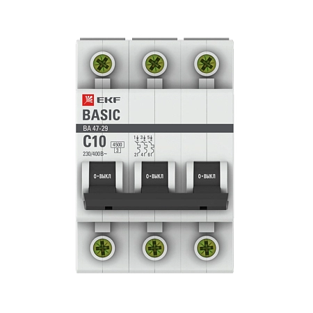 Выкл. автомат. 3Р С10A 4,5кА ВА 47-29 EKF Basic mcb4729-3-10C - купить по низкой цене в Краснодаре | ЮгКабель