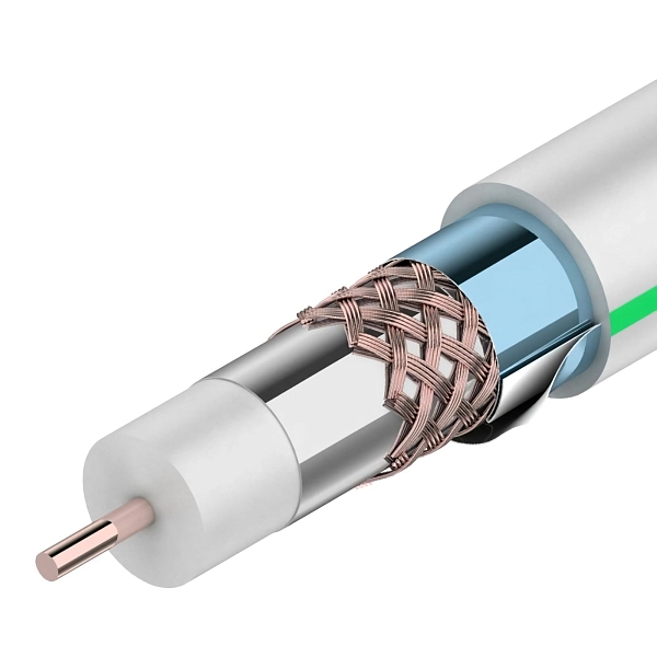 Кабель RG-6U CU, 75Ом, Cu/Al/Cu, белый (бухты 100м) 01-2221 в каталоге ЮгКабель