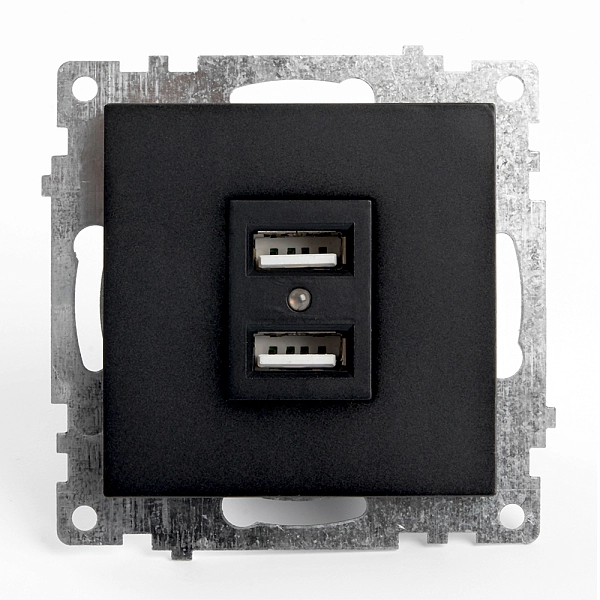 Розетка 2-местная USB (механизм), 250В, 2,4А, серия Катрин, GLS10-7115-05, черный 39616 в каталоге ЮгКабель