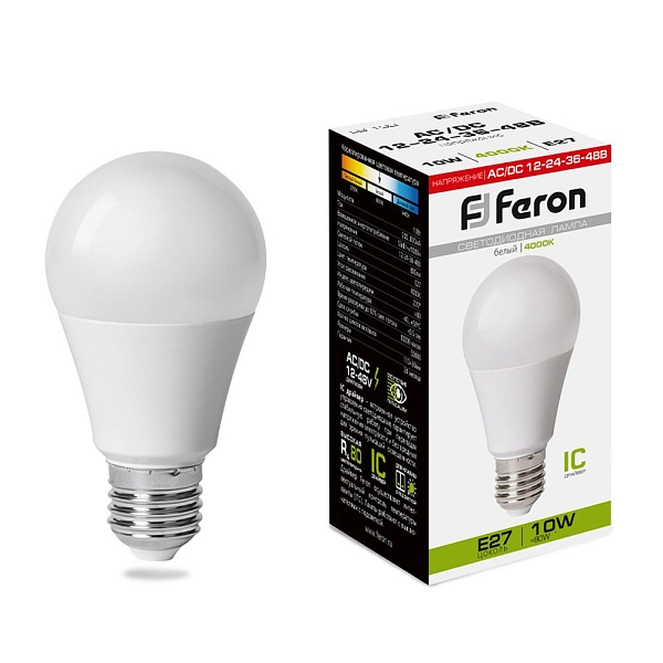 Лампа светодиод. LED 10W 4000К 800 лм E27 30т.ч. A60 12-24-36-48V (110х60) (AC/DC) 38265 Лампа светодиод. LED 10W 4000К 800 лм E27 30т.ч. A60 12-24-36-48V (110х60) (AC/DC) 38265 в каталоге ЮгКабель