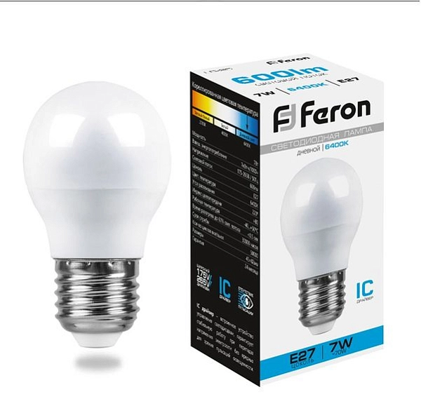 Лампа светодиод. LED  7W 6400К 600Лм Е27 30т.ч. G45 (82х45) (аналог 60W) шар LB-95 25483 Лампа светодиод. LED  7W 6400К 600Лм Е27 30т.ч. G45 (82х45) (аналог 60W) шар LB-95 25483 в каталоге ЮгКабель
