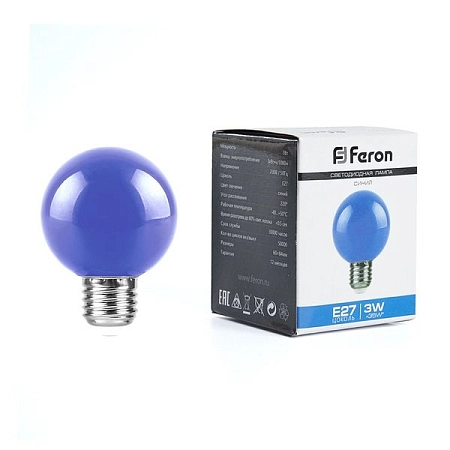 Лампа светодиод. LED   3W 220В Е27 G60 (84х60) матовый шар (синий) (для гирлянд) LB-371 25906