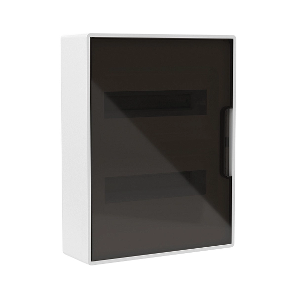 Щиток 24 мод настенный слаботочный FRAME, белый, с тонированной дверцей, с монтажной платой, в компл F24W4WD в каталоге ЮгКабель