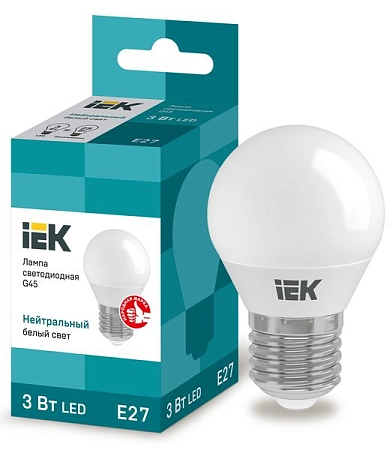 Лампа светодиод. LED   3W 4000К 270Лм Е27 30т.ч. G45 (73х45) (аналог 25W) ECO шар LLE-G45-3-230-40-E27