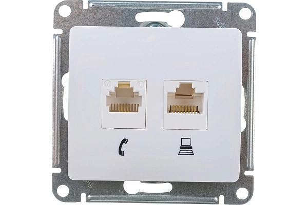 Розетка СП 2-м RJ11 RJ45 UTP механизм (белый) Glossa GSL000185 в каталоге ЮгКабель