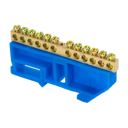 Шина "0" N (8х12мм) 12 отверстий латунь синий изолятор на DIN-рейку розничный стикер EKF  PROxima sn0-125-12-d-r
