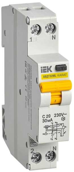 Диф. автомат 2Р С20А/30мА 6кА (АВДТ32МL) KARAT IEK MVD12-1-020-C-030 в каталоге ЮгКабель