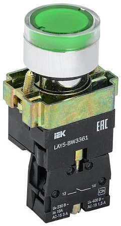 Кнопка управления LAY5-BW3361 с подсветкой зеленый 1з BBT50-BW-K06