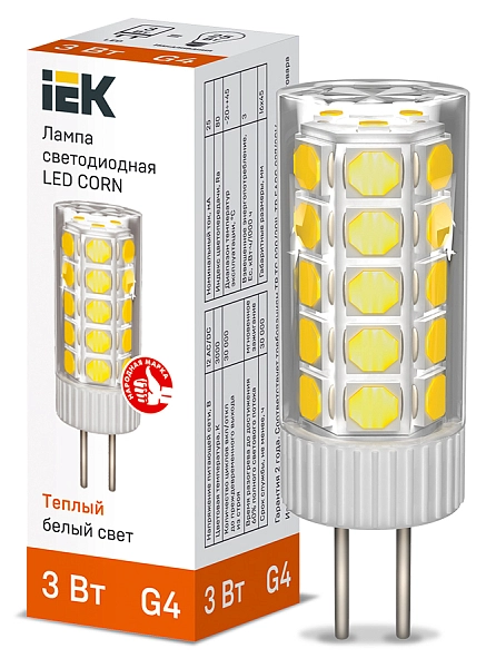 Лампа светодиод. LED 3W 3000К 285лм CORN капсула G4 30т.ч. 12V (42х14) (AC/DC) LLE-CORN-3-012-30-G4 Лампа светодиод. LED 3W 3000К 285лм CORN капсула G4 30т.ч. 12V (42х14) (AC/DC) LLE-CORN-3-012-30-G4 в каталоге ЮгКабель