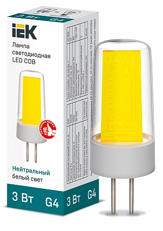 Лампа светодиод. LED 3W 4000К 258Лм G4 30т.ч.220V (46х16) (аналог 30W) COB LLE-COB-3-230-40-G4