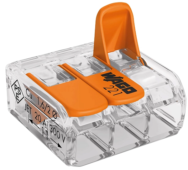 Клеммный соединитель 3х0,5-4 (без пасты) (многожильный) 32А WAGO 221-413 в каталоге ЮгКабель