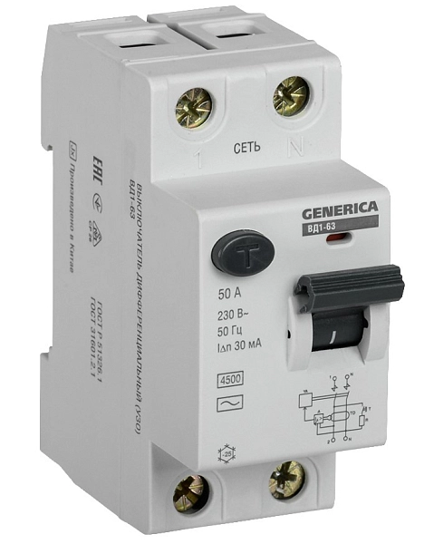 УЗО 2Р 63А/30мА (ВД1-63) MDV15-2-063-030 УЗО 2Р 63А/30мА (ВД1-63) MDV15-2-063-030 в каталоге ЮгКабель