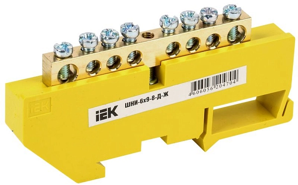 Шина PE "земля" на DIN-изол ШНИ-6х9-8-Д-Ж YNN10-69-8D-K05 Шина PE "земля" на DIN-изол ШНИ-6х9-8-Д-Ж YNN10-69-8D-K05 в каталоге ЮгКабель