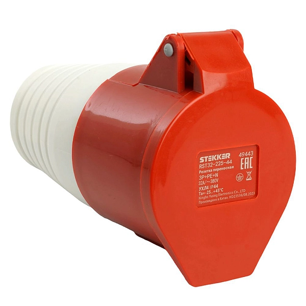 Розетка силовая 3-ф., 32А, 380В, IP44 (5-п) переносная, ST-225, RST32-225-44 Stekker 49443 в каталоге ЮгКабель