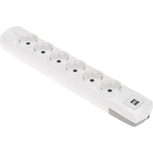 Колодка 6-и местн., с з/к,2 USB белый (для удлинителей) 13-4407 в каталоге ЮгКабель