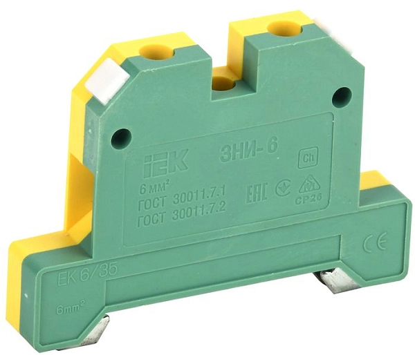 Зажим на DIN-рейку  6 мм2 50А (ЗНИ-6PEN) земля ИЭК YZN20-006-K52 в каталоге ЮгКабель
