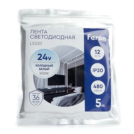 Лента светодиодная COB 10 мм 480 диодов 24V (5м) IP20 6500K 1м-12W LS530  48272 - купить по низкой цене в Краснодаре | ЮгКабель